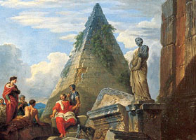 Giovanni Paolo Panini, Roman Ruins with Figures (detail), 1730, National Gallery, London.